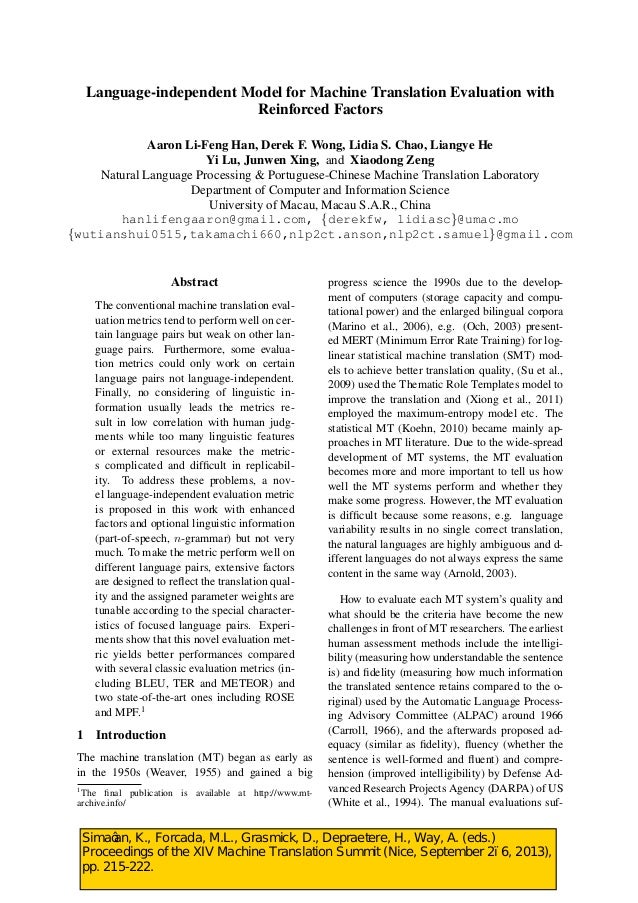 MT SUMMIT13.Languageindependent Model for Machine Translation Evalua…
