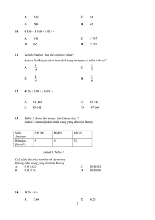 Kertas Soalan Matematik Tahun 4 Kertas 1 Kssr
