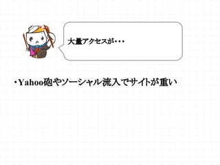 ・Yahoo砲やソーシャル流入でサイトが重い
大量アクセスが・・・
 