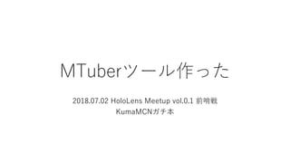 MTuberツール作った
2018.07.02 HoloLens Meetup vol.0.1 前哨戦
KumaMCNガチ本
 