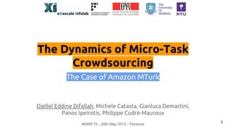 The Dynamics of Micro-Task
Crowdsourcing
The Case of Amazon MTurk
Djellel Eddine Difallah, Michele Catasta, Gianluca Demartini,
Panos Ipeirotis, Philippe Cudré-Mauroux
WWW’15 - 20th May 2015 - Florence 1
 