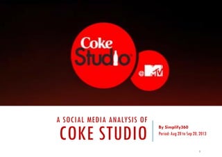 A SOCIAL MEDIA ANALYSIS OF
COKE STUDIO
By Simplify360
Period: Aug 20 to Sep 20, 2013
1
 