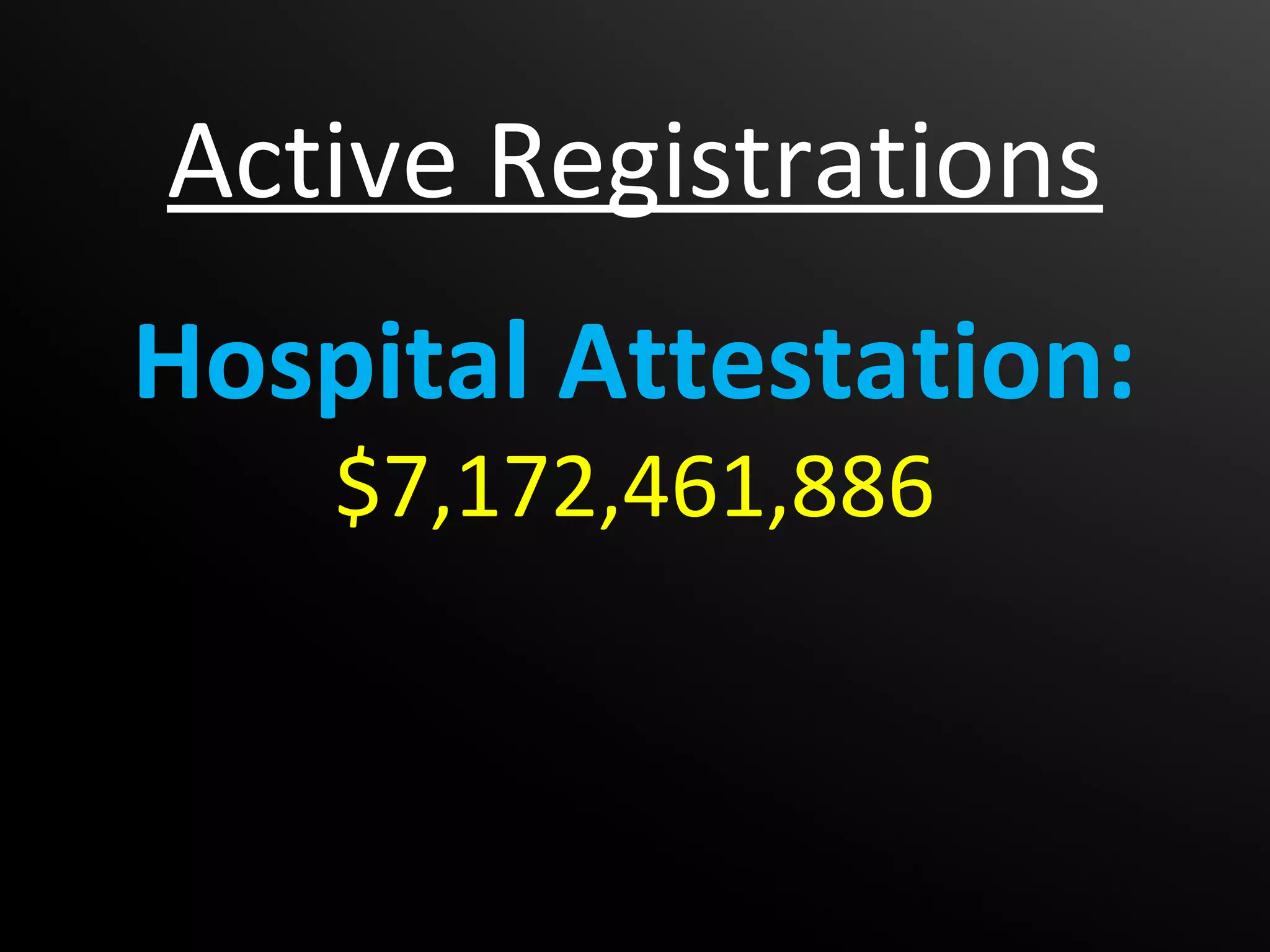 Active Registrations
Hospital Attestation:
    $7,172,461,886
 