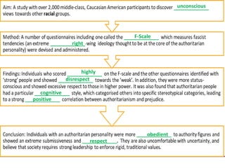 unconscious
F-Scale
right
highly
disrespect
cognitive
positive
obedient
respect
 