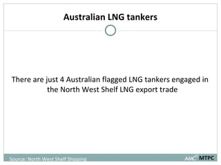 Australian LNG tankers There are just 4 Australian flagged LNG tankers engaged in the North West Shelf LNG export trade  MTPC Source: North West Shelf Shipping 