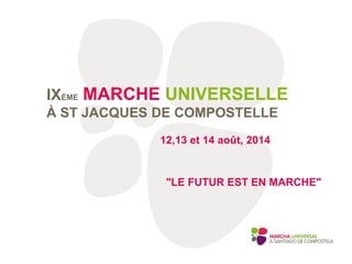IXÈME MARCHE UNIVERSELLE
À ST JACQUES DE COMPOSTELLE
12,13 et 14 août, 2014
"LE FUTUR EST EN MARCHE"
 
