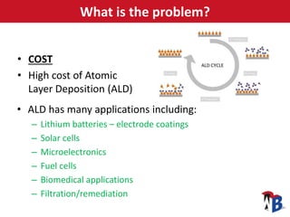 What is the problem?
• COST
• High cost of Atomic
Layer Deposition (ALD)
• ALD has many applications including:
– Lithium ...