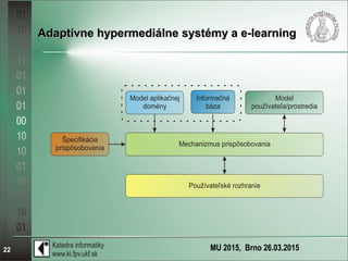 MU 2015, Brno 26.03.201522
Adaptívne hypermediálne systémy a e-learningAdaptívne hypermediálne systémy a e-learning
 