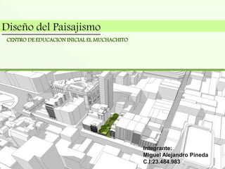 Diseño del Paisajismo
CENTRO DE EDUCACION INICIAL EL MUCHACHITO
Integrante:
Miguel Alejandro Pineda
C.I:23.484.983
 