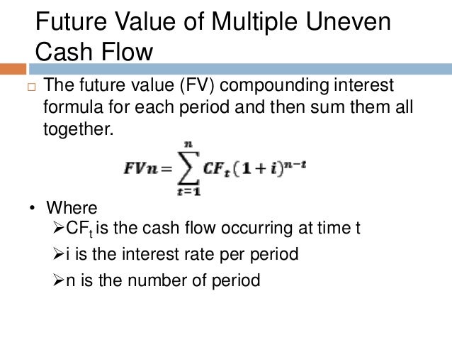 Future Value, Multiple Cash Flows Finding the future value (FV) of multiple cash flows means that there are more than one payment/ investment, and a business wants to find the total FV at a .