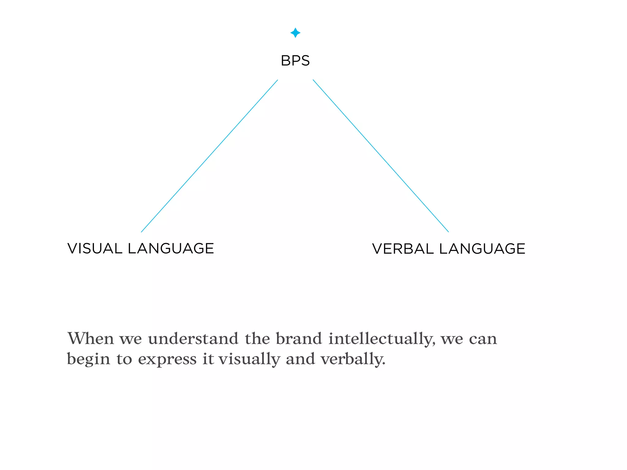 When we understand the brand intellectually, we can
begin to express it visually and verbally.
BPS
VISUAL LANGUAGE VERBAL LANGUAGE
 