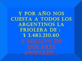 Y por año nos cuesta a todos los argentinos la friolera de :  $ 3.483.210,60 ¡1 millón de dólares anuales!... 
