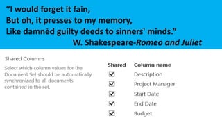 “I would forget it fain,
But oh, it presses to my memory,
Like damnèd guilty deeds to sinners' minds.”
W. Shakespeare-Romeo and Juliet
 