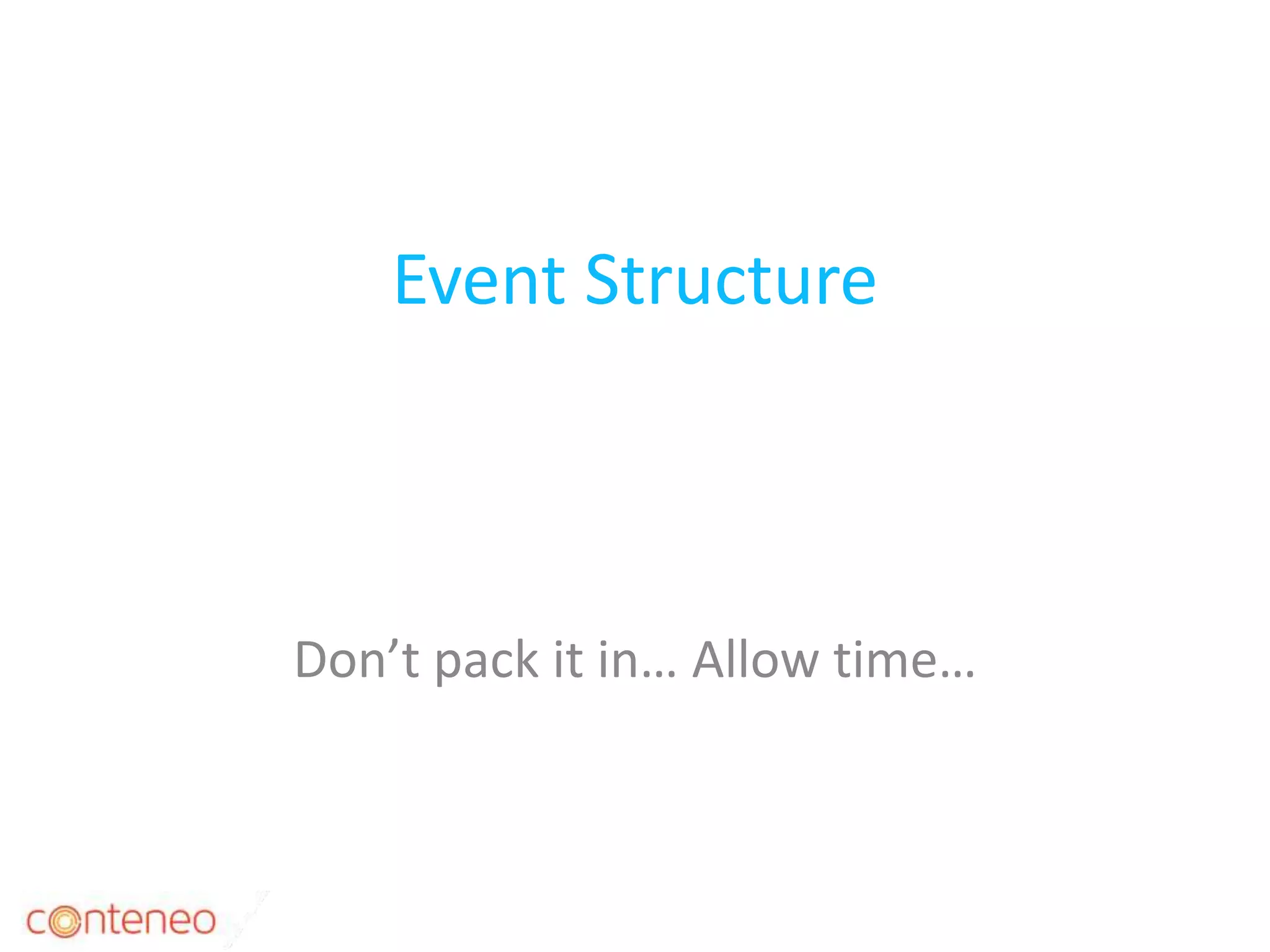 Event Structure
Don’t pack it in… Allow time…
26
 