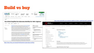 Build vs buy
https://www.infoq.com/news/2019/03/airbnb-kubernetes-workflow
https://docs.openshift.com/container-platform/3.9/dev_guide/openshift_pipeline.html
 
