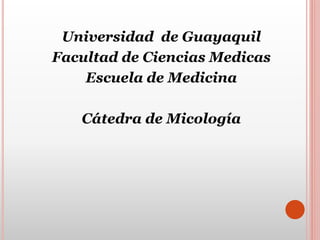 Universidad de Guayaquil
Facultad de Ciencias Medicas
Escuela de Medicina
Cátedra de Micología
 