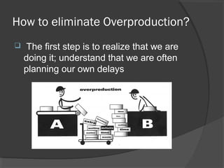 How to eliminate Overproduction?
 The first step is to realize that we are
doing it; understand that we are often
planning our own delays
 