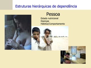 Estruturas hierárquicas de dependência Pessoa Estado nutricional Doenças Hábitos/Comportamento 