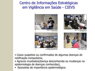 Casos suspeitos ou confirmados de algumas doenças de notificação compulsória, Agravos inusitados(doença desconhecida ou mudanças na epidemiologia de doenças conhecidas),  Epizootias de importância epidemiológica Centro de Informações Estratégicas em Vigilância em Saúde - CIEVS 