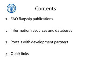 FAO's products, databases and tools on food security