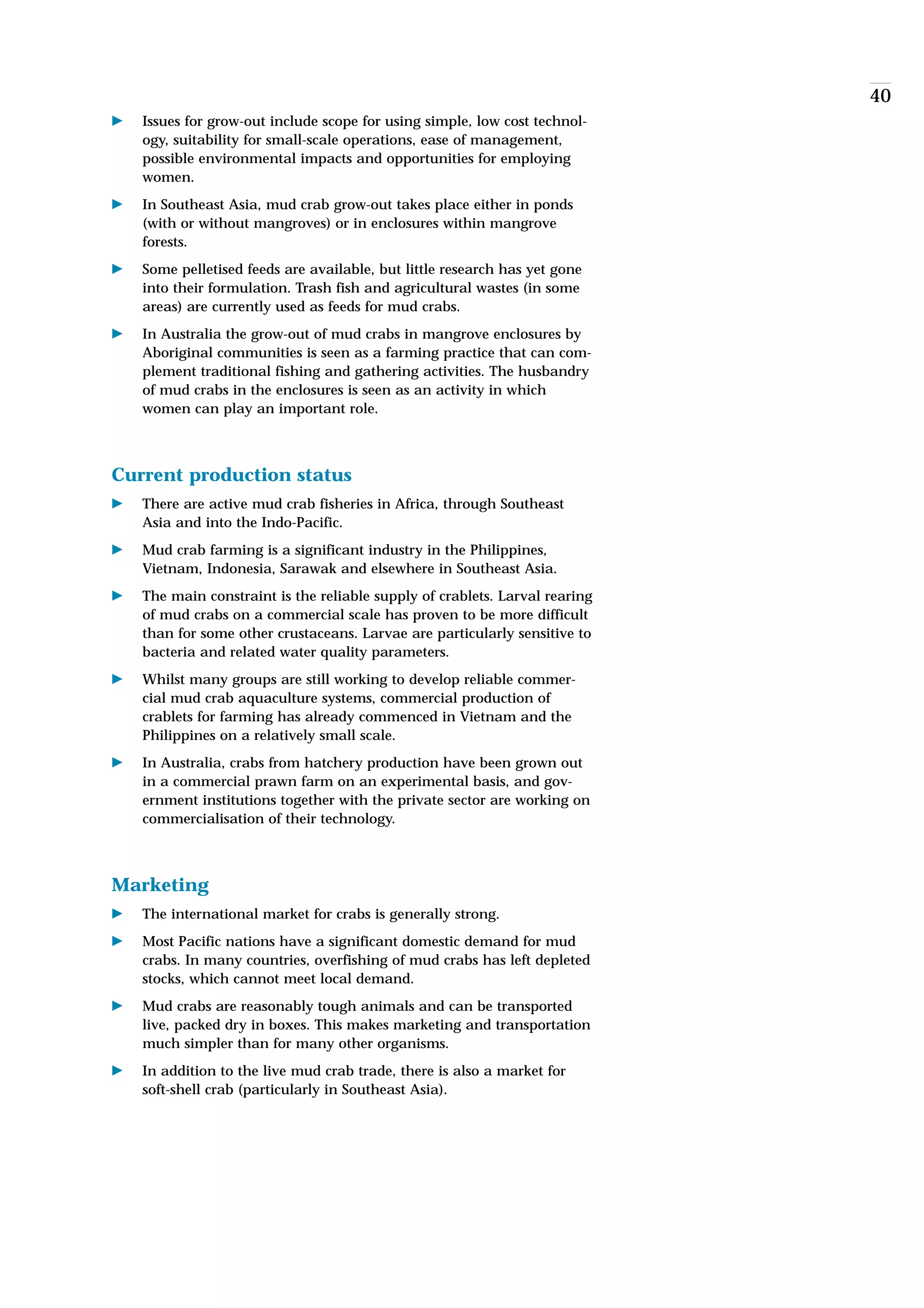 Mud crab culture advantages and disadvantages PDF