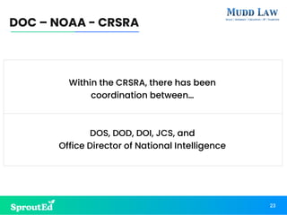 Within the CRSRA, there has been
coordination between…
DOS, DOD, DOI, JCS, and
Office Director of National Intelligence
DOC – NOAA - CRSRA
23
 