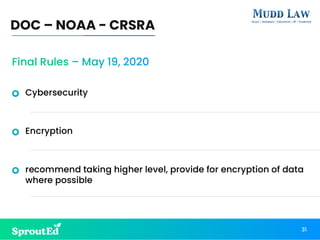 DOC – NOAA - CRSRA
31
Final Rules – May 19, 2020
Cybersecurity
Encryption
recommend taking higher level, provide for encryption of data
where possible
 