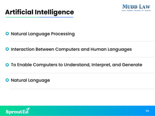 Natural Language Processing
Interaction Between Computers and Human Languages
To Enable Computers to Understand, Interpret, and Generate
Natural Language
59
Artificial Intelligence
 