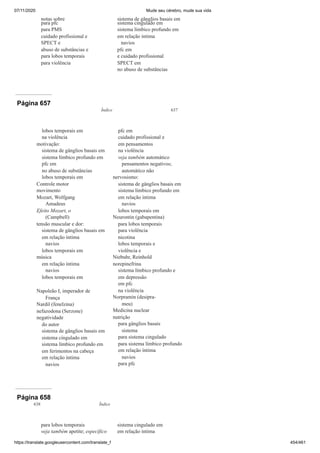 07/11/2020 Mude seu cérebro, mude sua vida
https://translate.googleusercontent.com/translate_f 454/461
notas sobre
para pfc
para PMS
cuidado profissional e
SPECT e
abuso de substâncias e
para lobos temporais
para violência
sistema de gânglios basais em
sistema cingulado em
sistema límbico profundo em
em relação íntima
navios
pfc em
e cuidado profissional
SPECT em
no abuso de substâncias
Página 657
Índice 637
lobos temporais em
na violência
motivação:
sistema de gânglios basais em
sistema límbico profundo em
pfc em
no abuso de substâncias
lobos temporais em
Controle motor
movimento
Mozart, Wolfgang
Amadeus
Efeito Mozart, o
(Campbell)
tensão muscular e dor:
sistema de gânglios basais em
em relação íntima
navios
lobos temporais em
música
em relação íntima
navios
lobos temporais em
Napoleão I, imperador de
França
Nardil (fenelzina)
nefazodona (Serzone)
negatividade
do autor
sistema de gânglios basais em
sistema cingulado em
sistema límbico profundo em
em ferimentos na cabeça
em relação íntima
navios
pfc em
cuidado profissional e
em pensamentos
na violência
veja também automático
pensamentos negativos;
automático não
nervosismo:
sistema de gânglios basais em
sistema límbico profundo em
em relação íntima
navios
lobos temporais em
Neurontin (gabapentina)
para lobos temporais
para violência
nicotina
lobos temporais e
violência e
Niebuhr, Reinhold
norepinefrina
sistema límbico profundo e
em depressão
em pfc
na violência
Norpramin (desipra-
meu)
Medicina nuclear
nutrição
para gânglios basais
sistema
para sistema cingulado
para sistema límbico profundo
em relação íntima
navios
para pfc
Página 658
638 Índice
para lobos temporais
veja também apetite; específico
sistema cingulado em
em relação íntima
 