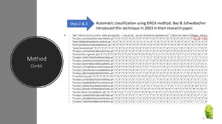 Method
Contd.
Automatic classification using ORCA method. Bay & Schwabacher
introduced this technique in 2003 in their research paper.
Step 2 & 3
20
 