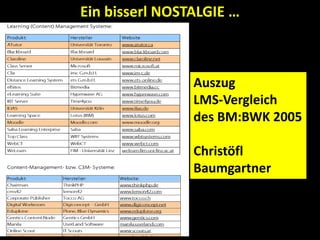 Auszug
LMS-Vergleich
des BM:BWK 2005
Christöfl
Baumgartner
Ein bisserl NOSTALGIE …
 