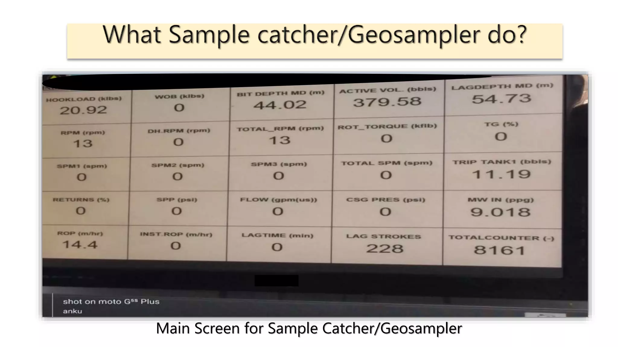 Main Screen for Sample Catcher/Geosampler
 