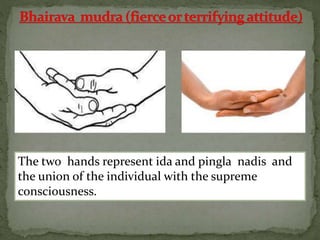 The two hands represent ida and pingla nadis and
the union of the individual with the supreme
consciousness.
 