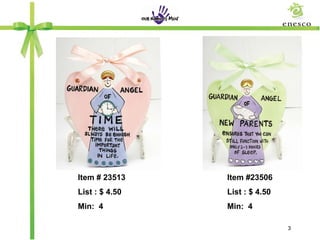 Item # 23513    Item #23506
List : $ 4.50   List : $ 4.50
Min: 4          Min: 4

                                3
 