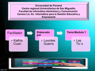 Universidad de Panamá
Centro regional Universitarios de San Miguelito
Facultad de informática electrónica y Comunicación
Carrera Lic. En Informática para la Gestión Educativa y
Empresarial
 