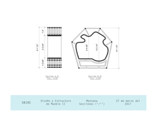 27 de marzo del
2017UNIBE
Diseño y Estructura
de Mueble II
Matoaka
Secciones (‘/‘’)
Sección A-A’
Esc. 1:20
Sección B-B’
Esc. 1:20
 