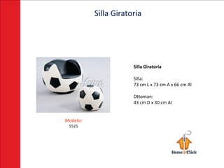 Silla Giratoria




                      Silla Giratoria

                      Silla:
                      73 cm L x 73 cm A x 66 cm Al

                      Ottoman:
                      43 cm D x 30 cm Al


Modelo:
 5525
 