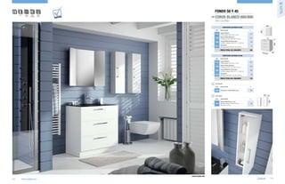 Fondo 50 y 45
CORUS BLANCO 600/800

E-1
CIERRE
CON FRENO

AHORRO
AGUA

D
NOVEDA

Ver precios en tienda

TRES CAJONES
800

COMPOSICIÓN CON MUEBLE DE 600
DESCRIPCIÓN

€

17014

Espejo TRÍPTICO
2 hojas abatibles. 800 x 650 x 19 mm

141

2

17896

Mueble CORUS 600 blanco
3 cajones con freno. 598 x 808 x 453 mm

333

3

14606

Lavabo IBERIA 610 cristal negro
con sifón y desagüe clicker. 610 x 15 x 460 mm

179

4

14073

Separadores
para cajón inferior 600. 523 x 80 x 336 mm

41

PRECIO TOTAL DEL CONJUNTO

694

1

650

COD.

15

NORMA
EN 120

808

i

p. 127

Series muebles
fondo 50 y 45

01

0
46

610/81
0
COMPOSICIÓN CON MUEBLE DE 800

COD.

DESCRIPCIÓN

€

1

17014

Espejo TRÍPTICO
2 hojas abatibles. 800 x 650 x 19 mm

141

2

17898

Mueble CORUS 800 blanco
3 cajones con freno. 797 x 808 x 453 mm

350

3

14607

Lavabo IBERIA 810 cristal negro
con sifón y desagüe clicker. 810 x 15 x 460 mm

185

14074

Separadores
para cajón inferior 800. 713 x 80 x 336 mm

48

PRECIO TOTAL DEL CONJUNTO

724

4

OPCIONALES
DESCRIPCIÓN

o1 16096 Monomando Lavabo NAMIB cromo

€
137

250 140

AUXILIARES

COD.

a1 17917

CORUS BLANCO 800

112

www.salgar.es

DESCRIPCIÓN
Módulo CORUS blanco (1 ud)
izquierdo / derecho 1 puerta con freno
250 x 800 x 140 mm

€
98

800

COD.

113

 