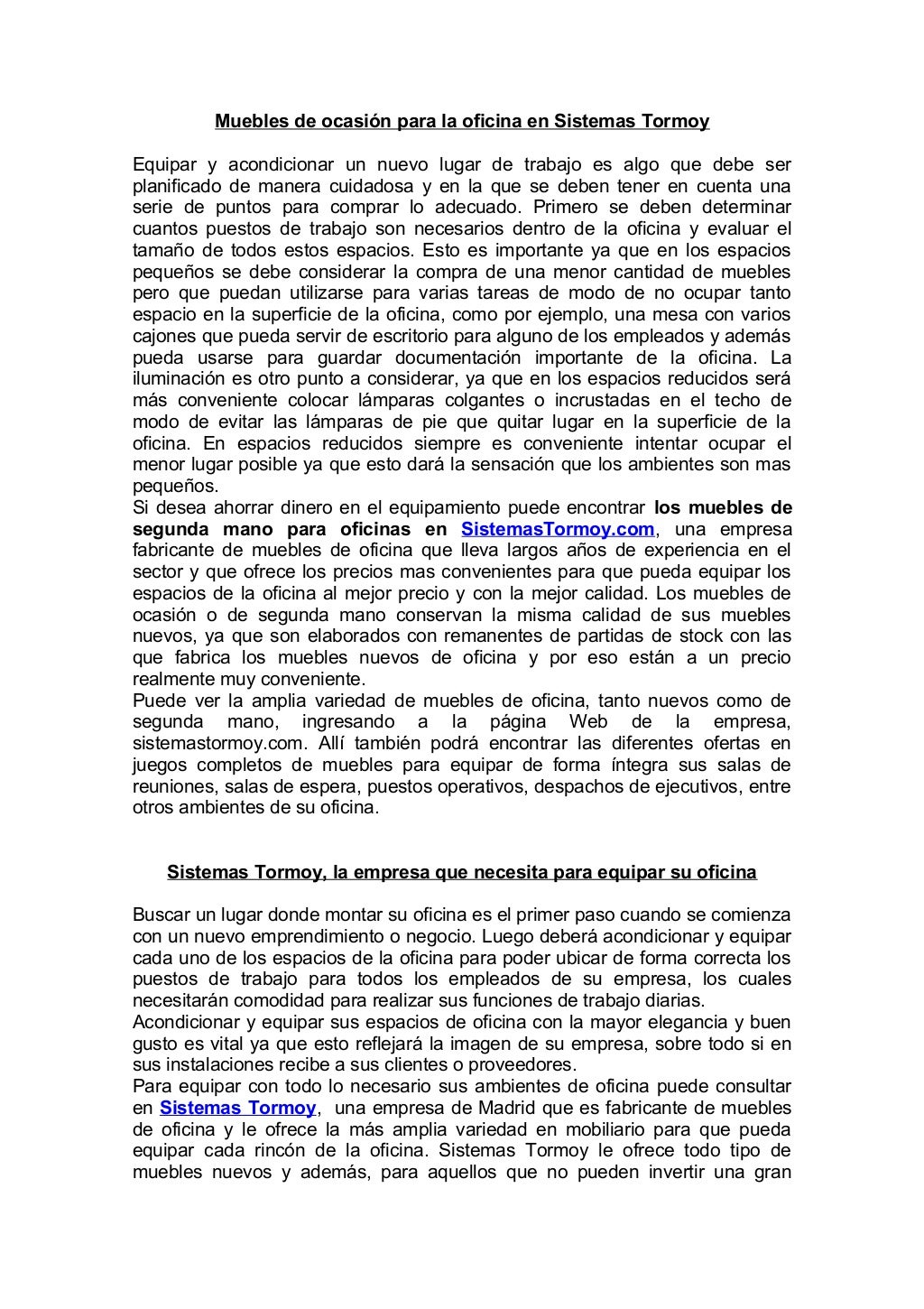 Muebles de ocasión para empresas en sistemas tormoy.com