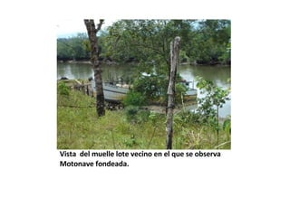 Vista  del muelle lote vecino en el que se observa  Motonave fondeada.  