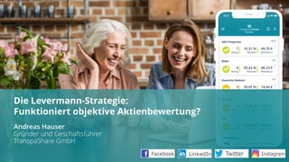 Andreas Hauser
Gründer und Geschäftsführer
TranspaShare GmbH
Die Levermann-Strategie:
Funktioniert objektive Aktienbewertung?
 