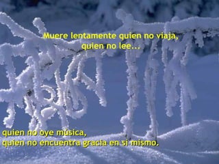 Muere lentamente quien no viaja, quien no lee... quien no oye música,  quien no encuentra gracia en sí mismo. 