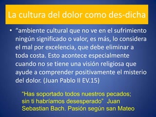 El dolor de Dios hecho hombreconsuela y da sentido al dolor del sufrienteImagen de Cristo sufriente que contemplaban los enfermos intoxicados por el hongo del cornezuelo de Centeno (“ergotismo”). Ellos padecían desesperantes convulsiones, necrosis de manos y pies y dolores desesperantes en el estómago. La mayoría moría, otros perdían pedazos de las extremidadesEl retablo principal del hospital de monjes de San Antonio en Isenhelm (cerca de Comar –Alemania) especializados en atenderenfermos de ergotismo.  Crucificción de  Matthias Grünewald in 1506-1515. 