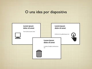 O una idea por diapositiva
 