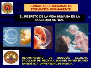 DEPARTAMENTO DE BIOLOGÍA CELULAR. FACULTAD DE MEDICINA. MASTER UNIVERSITARIO EN BIOÉTICA. UNIVERSIDAD DE MURCIA . JORNADAS DIOCESANAS DE FORMACIÓN PERMANENTE EL RESPETO DE LA VIDA HUMANA EN LA SOCIEDAD ACTUAL 