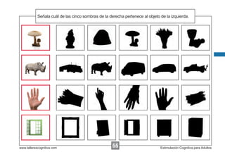 Señala las de las cinco sombras de la derecha pertenece al objeto de la izquierda.
            Escribircuál instrucciones...




www.tallerescognitiva.com                           55
                                                    00                        Estimulación Cognitiva para Adultos
 