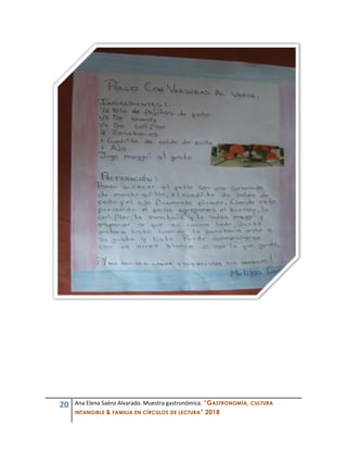 20 Ana Elena Saénz Alvarado. Muestra gastronómica. “GASTRONOMÍA, CULTURA
INTANGIBLE & FAMILIA EN CÍRCULOS DE LECTURA” 2018
 