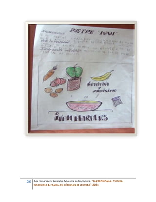 26 Ana Elena Saénz Alvarado. Muestra gastronómica. “GASTRONOMÍA, CULTURA
INTANGIBLE & FAMILIA EN CÍRCULOS DE LECTURA” 2018
 