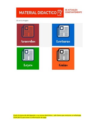 Envió el mismo día del deposito a su correo electrónico , solo tienes que enviarnos un whatsapp
5524136773 para tener la información de pago
 