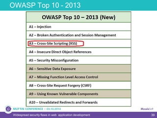 39
OWASP Top 10 - 2013
Widespread security flaws in web application development
 